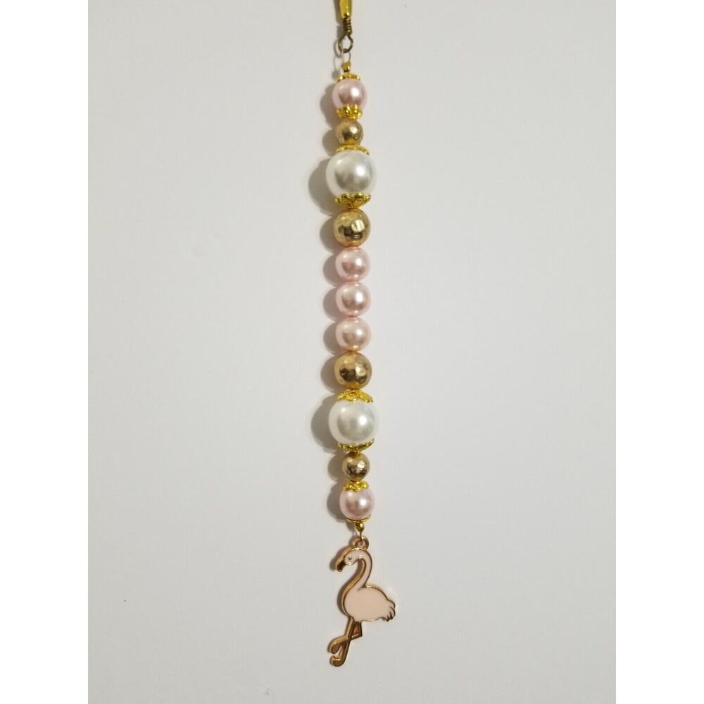New ceiling fan/ light gold tone chain pull faux pearls flamingo f8